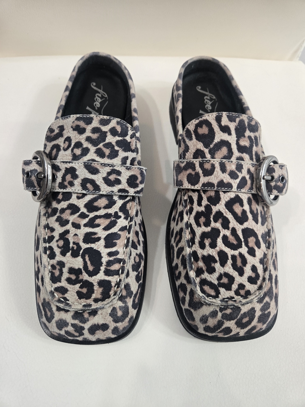 Free People Leopard Print Buckle Loafer Mules - Tan & Black Size 7 - Picture 2 of 13